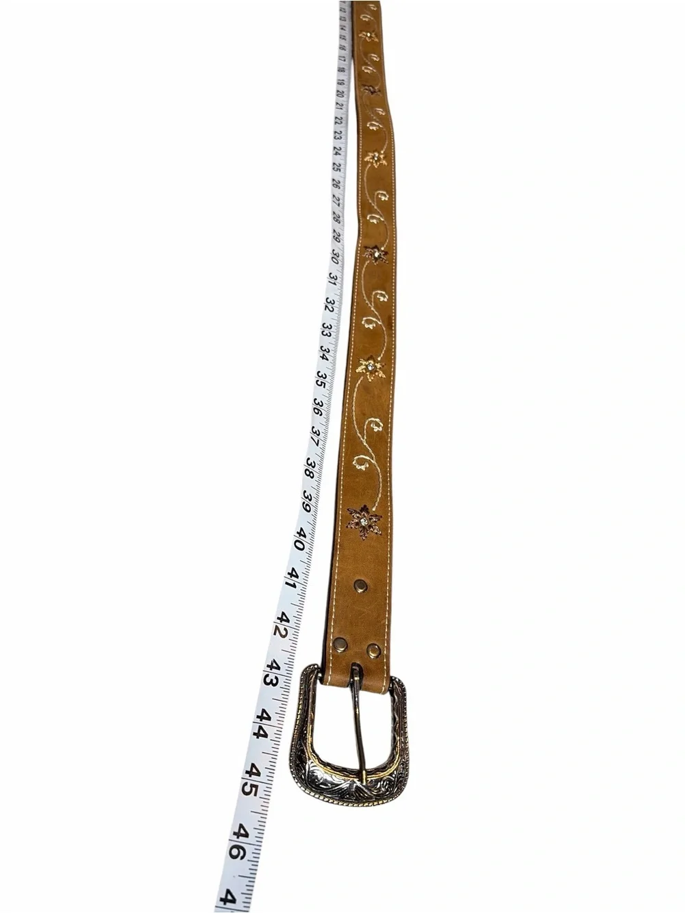 NOCONA WOMEN'S FLORAL RHINESTONE EMBROIDERED WESTERN BELT SZ L BROWN